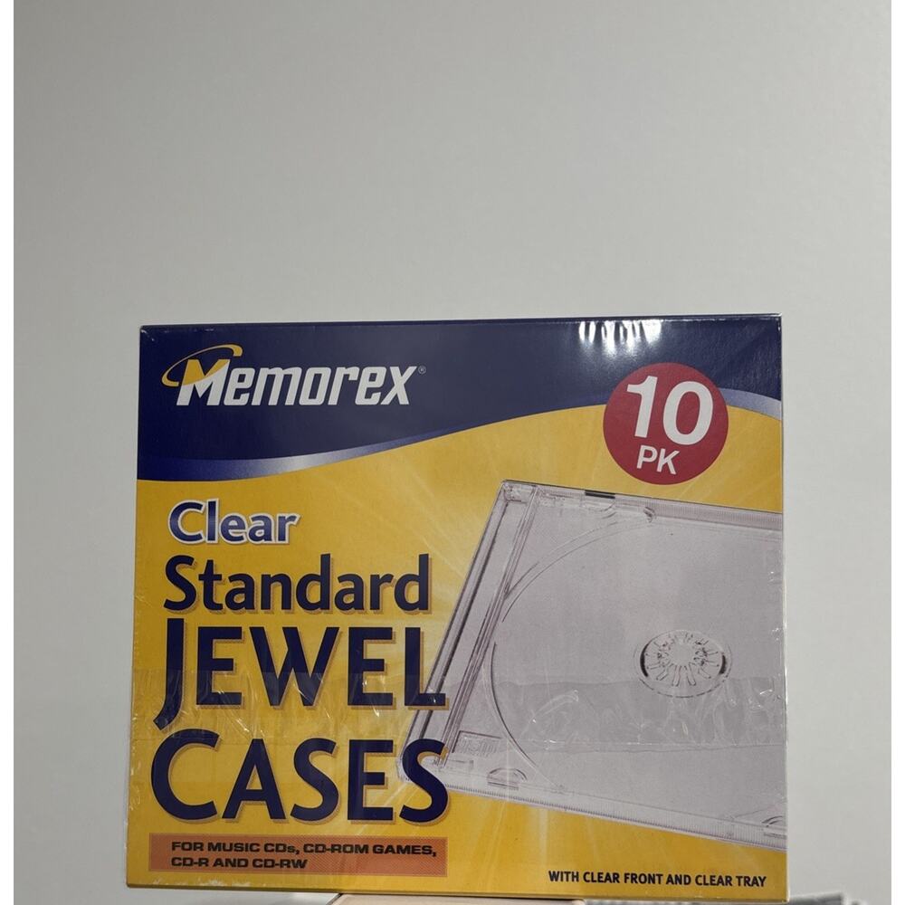 Memorex CD Jewel Cases, Standard Size, Clear, Pack of 10 Packed New Sealed